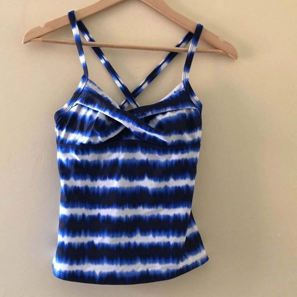 Athleta Swim Top Tankini  Underwire Striped Racerback Size 32 B/C